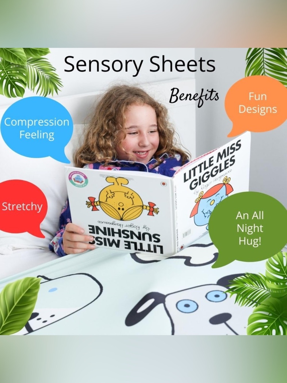 (NEW) Sensory Sheets Kids Blanket - Blue Printed Puppy  Design / autism